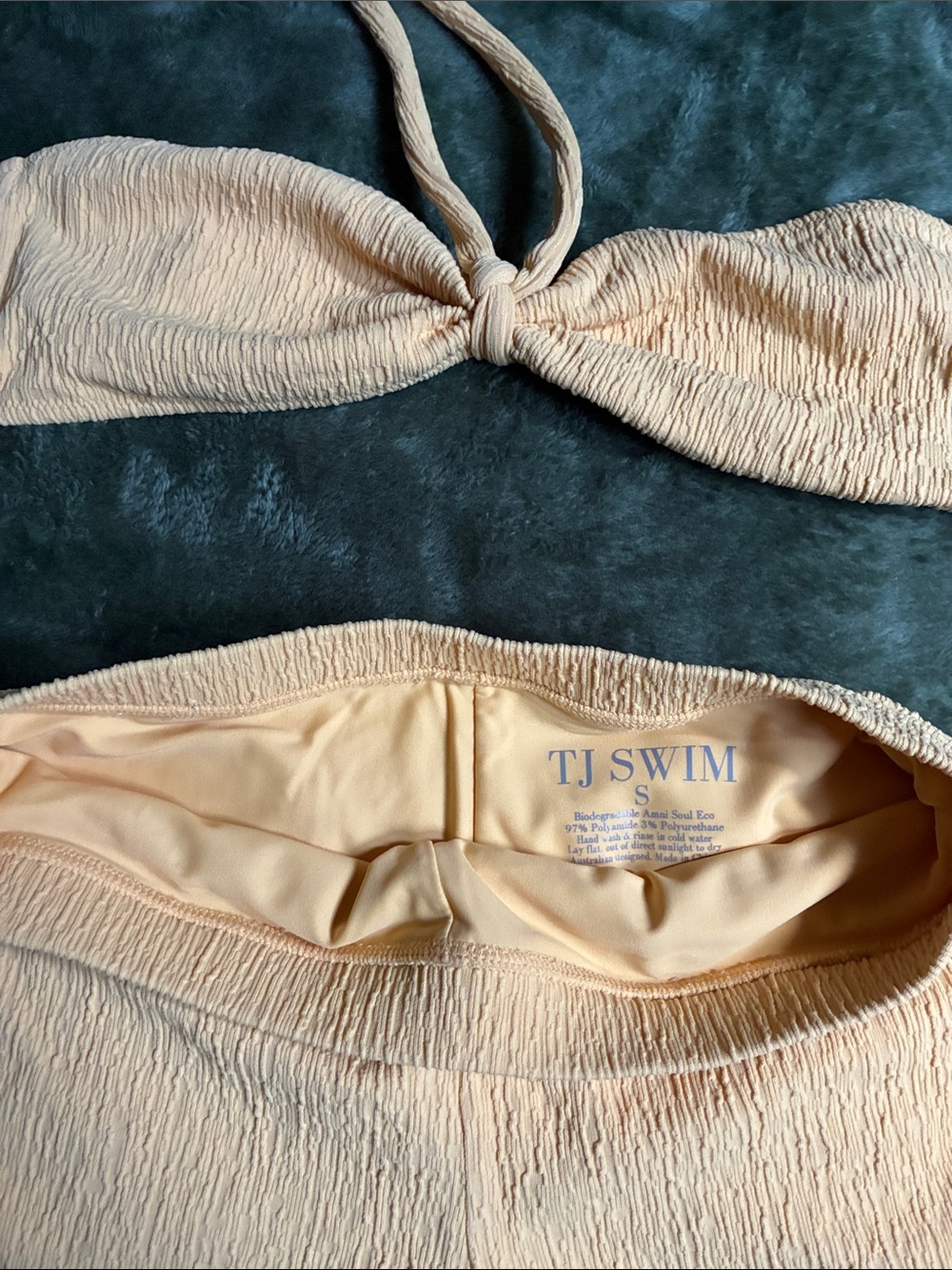 TJ Swim Cream Textured Bandeau Bikini Set